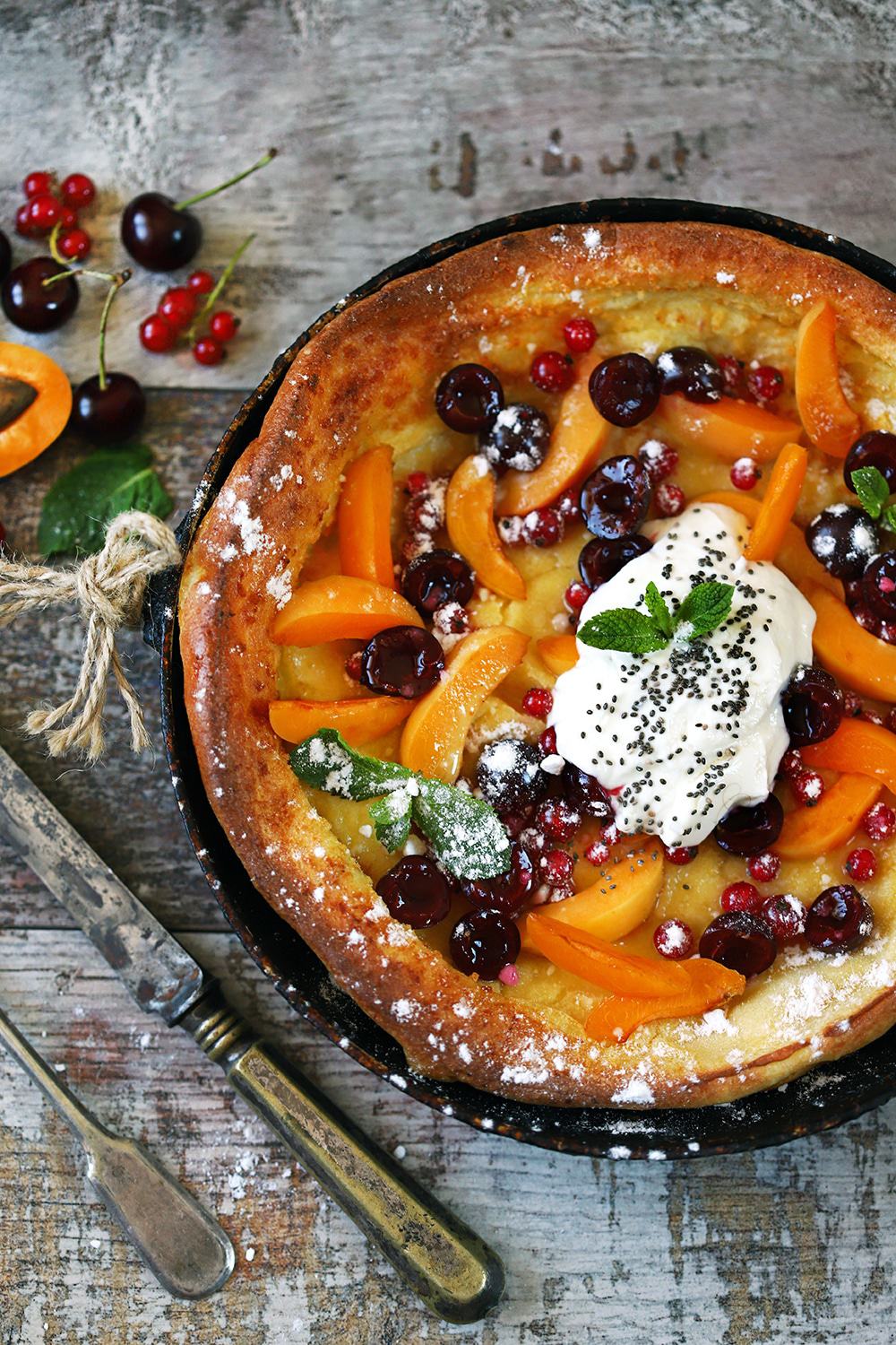 A Lavish Dutch Baby With Grilled Peaches | Cooking Clue